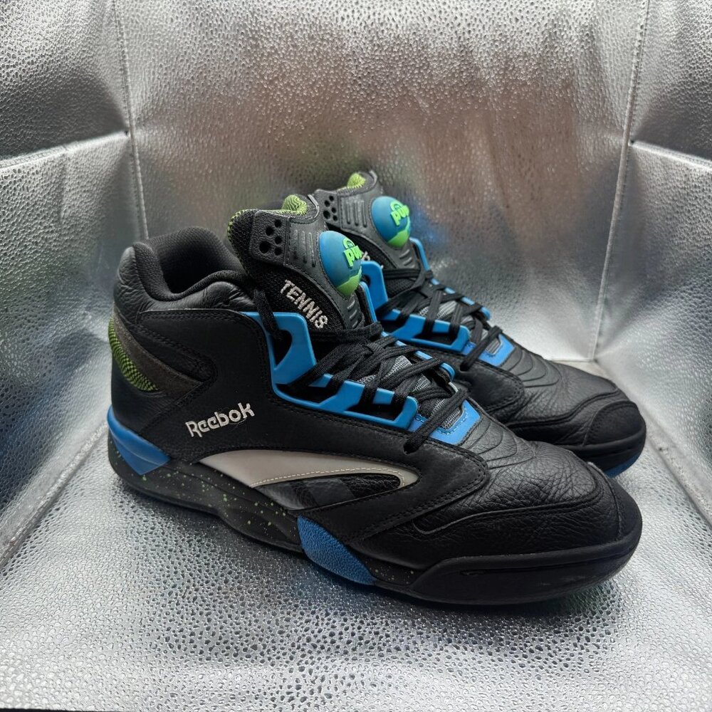 Size 12 Reebok Shaq Victory Pump‎ Mens Black Blue Athletic Tennis Shoe H06491